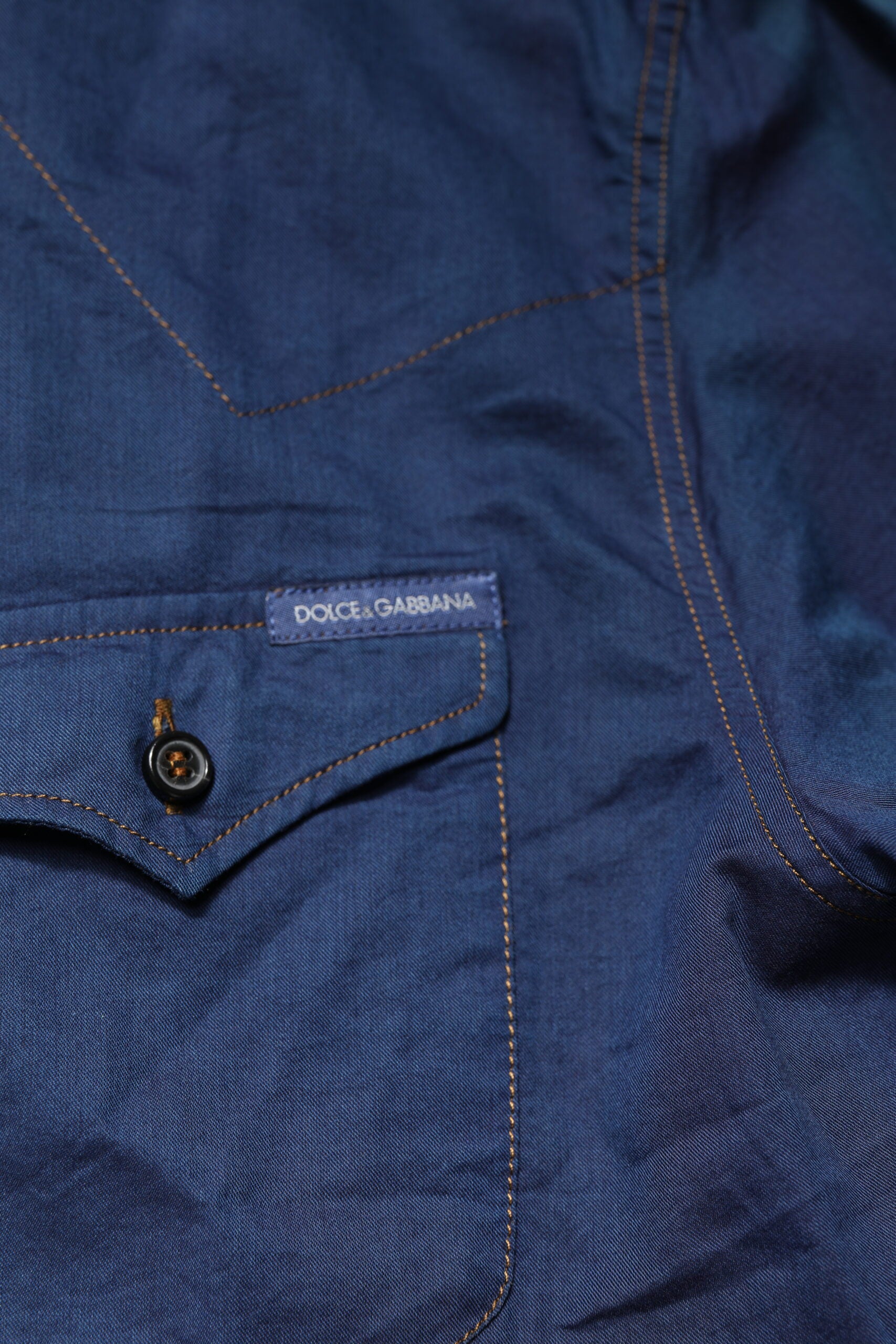 Dolce & Gabbana Blue Cotton GOLD Long Sleeve Casual Shirt